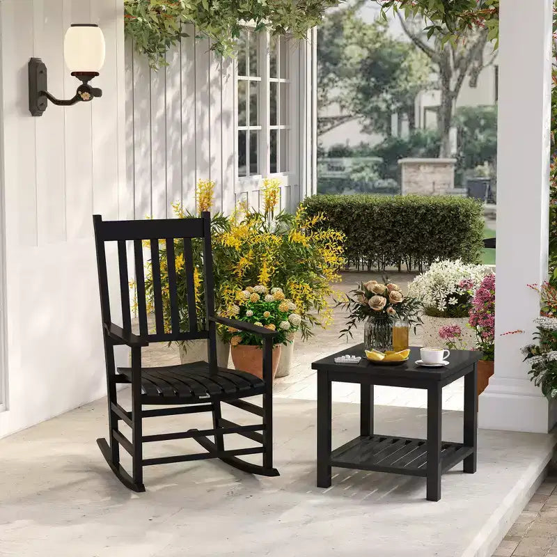 Sedia a dondolo da esterno, sedia a dondolo da patio con curve morbide, dondoli in legno ad alta densità per prato giardino portico, supporta fino a 158 kg