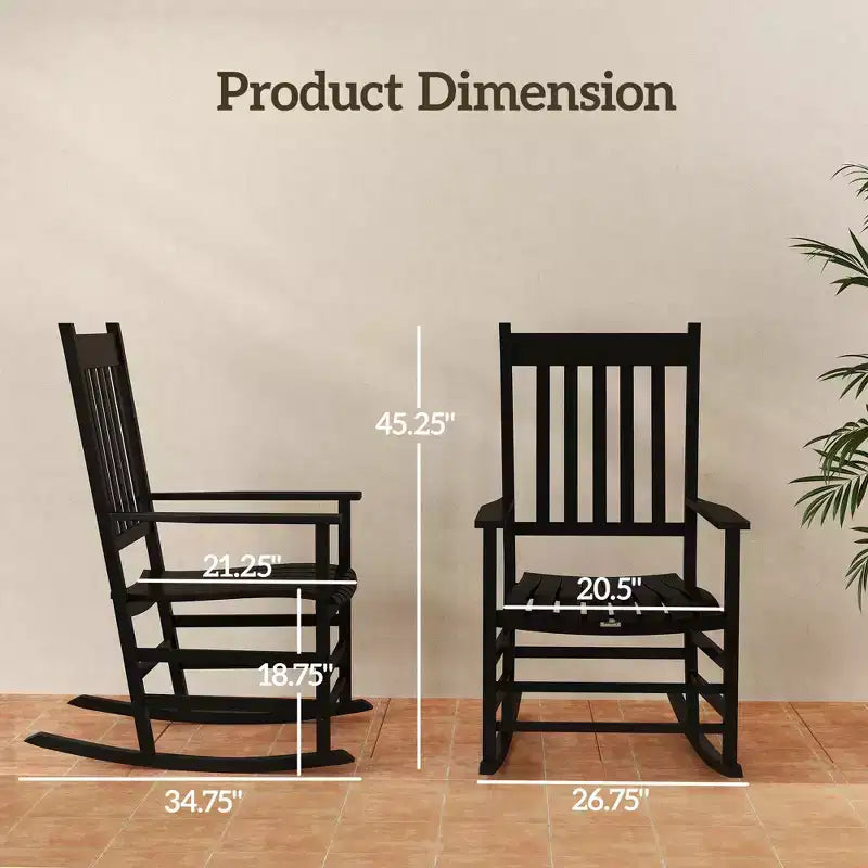 Sedia a dondolo da esterno, sedia a dondolo da patio con curve morbide, dondoli in legno ad alta densità per prato giardino portico, supporta fino a 158 kg