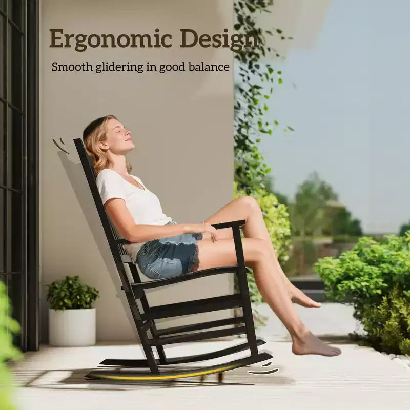Sedia a dondolo da esterno, sedia a dondolo da patio con curve morbide, dondoli in legno ad alta densità per prato giardino portico, supporta fino a 158 kg