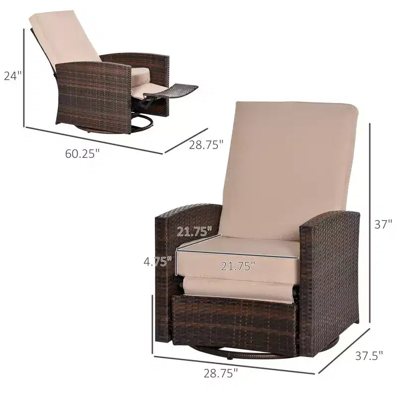 Outdoor Wicker Swivel Recliner Chair, Reclining Backrest, Lifting Footrest, 360 Degree Rotating Basic, Water Resistant Cushions for Patio