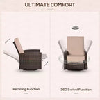 Outdoor Wicker Swivel Recliner Chair, Reclining Backrest, Lifting Footrest, 360 Degree Rotating Basic, Water Resistant Cushions for Patio