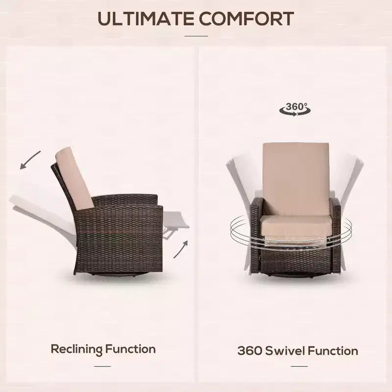 Outdoor Wicker Swivel Recliner Chair, Reclining Backrest, Lifting Footrest, 360 Degree Rotating Basic, Water Resistant Cushions for Patio