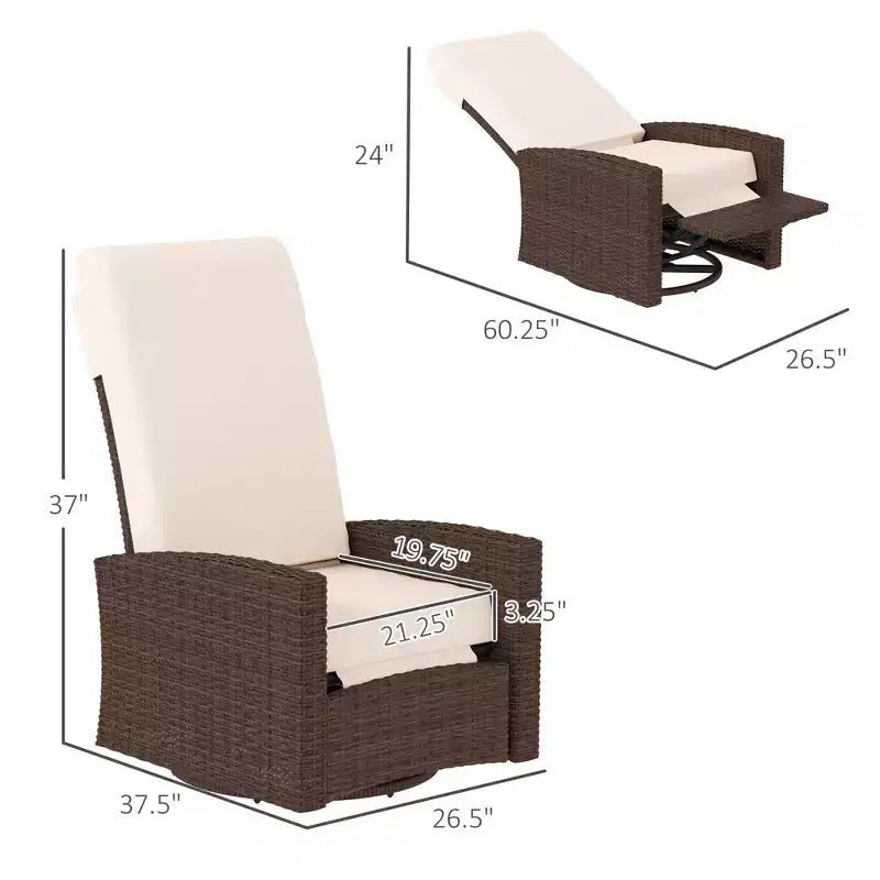 Outdoor Wicker Swivel Recliner Chair, Lifting Footrest, 360 Degree Rotating Basic, Water-resistant Cushions