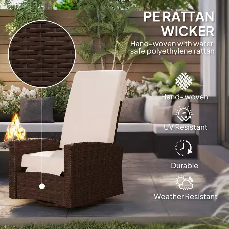 Outdoor Wicker Swivel Recliner Chair, Lifting Footrest, 360 Degree Rotating Basic, Water-resistant Cushions