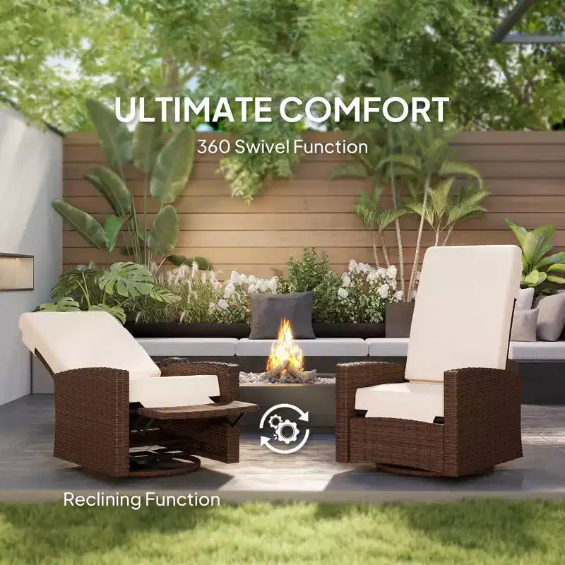 Outdoor Wicker Swivel Recliner Chair, Lifting Footrest, 360 Degree Rotating Basic, Water-resistant Cushions