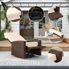 Outdoor Wicker Swivel Recliner Chair, Lifting Footrest, 360 Degree Rotating Basic, Water-resistant Cushions