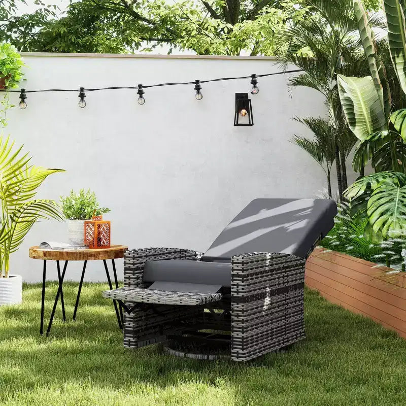 Outdoor Wicker Swivel Recliner Chair, Lifting Footrest, 360 Degree Rotating Basic, Water-resistant Cushions