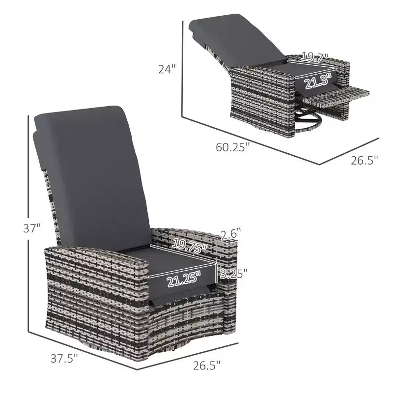 Outdoor Wicker Swivel Recliner Chair, Lifting Footrest, 360 Degree Rotating Basic, Water-resistant Cushions