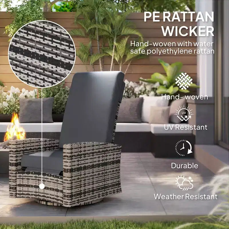 Outdoor Wicker Swivel Recliner Chair, Lifting Footrest, 360 Degree Rotating Basic, Water-resistant Cushions