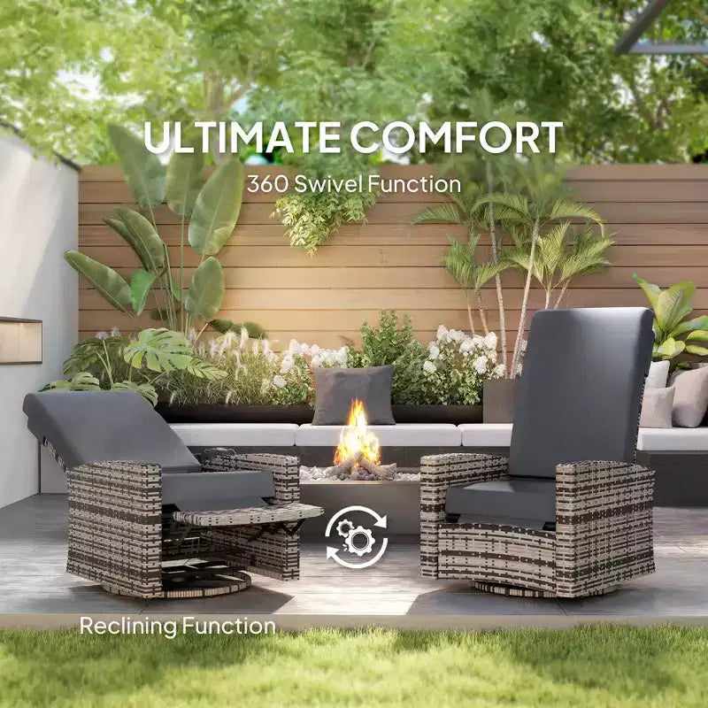 Outdoor Wicker Swivel Recliner Chair, Lifting Footrest, 360 Degree Rotating Basic, Water-resistant Cushions