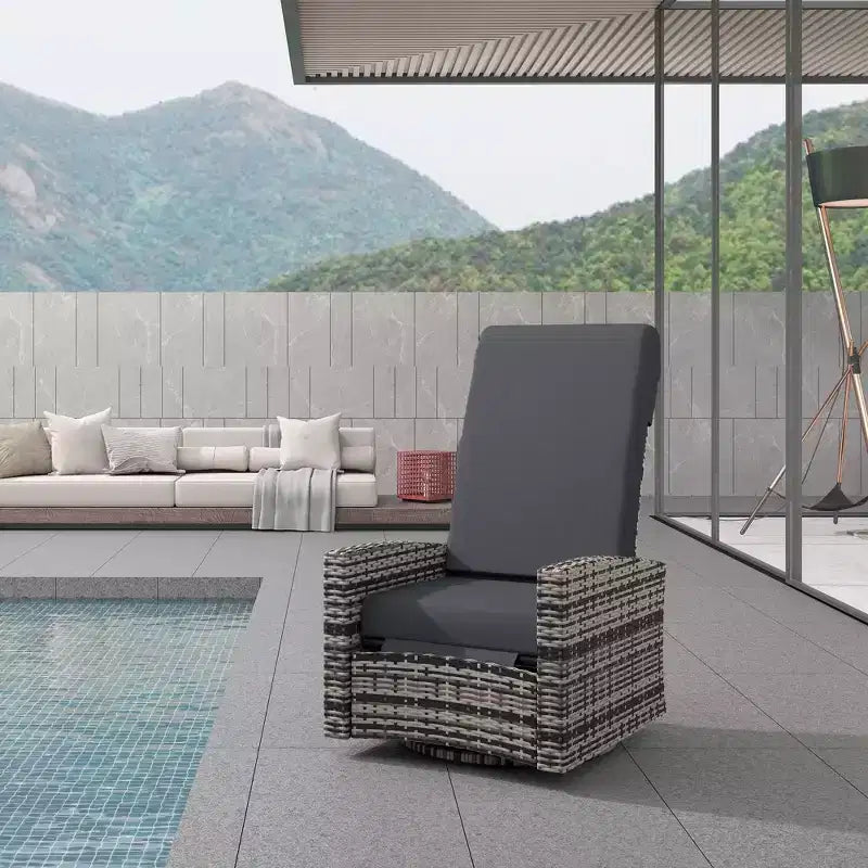 Outdoor Wicker Swivel Recliner Chair, Lifting Footrest, 360 Degree Rotating Basic, Water-resistant Cushions