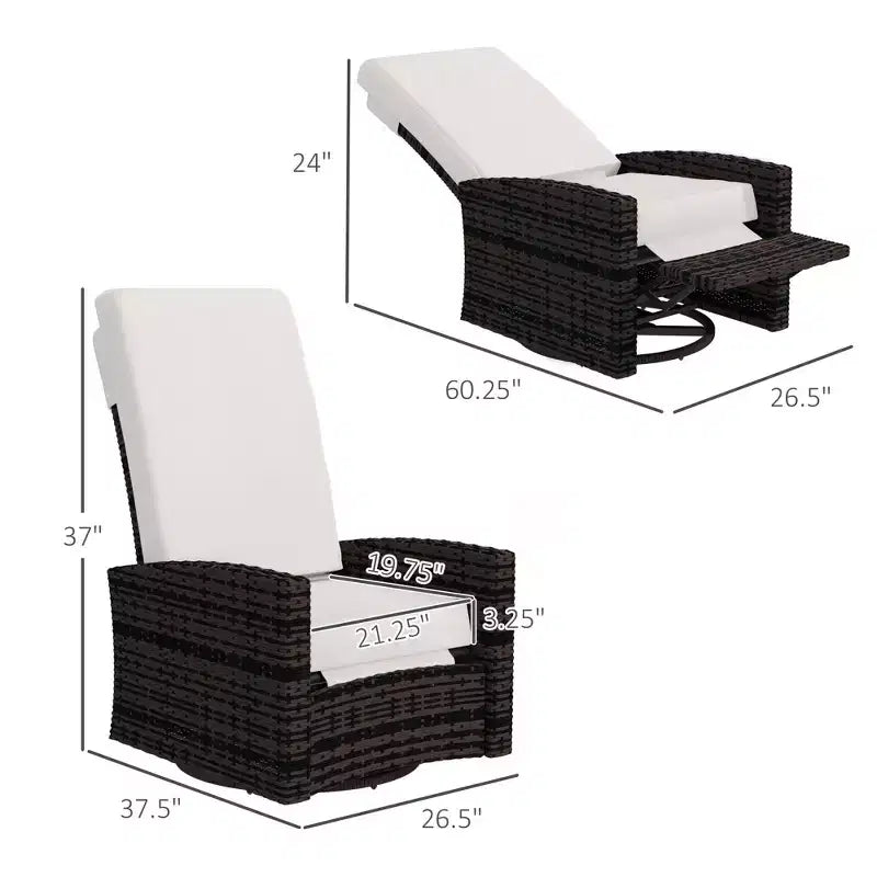 Outdoor Wicker Swivel Recliner Chair, Lifting Footrest, 360 Degree Rotating Basic, Water-resistant Cushions