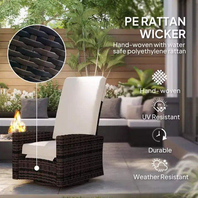 Outdoor Wicker Swivel Recliner Chair, Lifting Footrest, 360 Degree Rotating Basic, Water-resistant Cushions