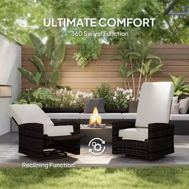 Outdoor Wicker Swivel Recliner Chair, Lifting Footrest, 360 Degree Rotating Basic, Water-resistant Cushions