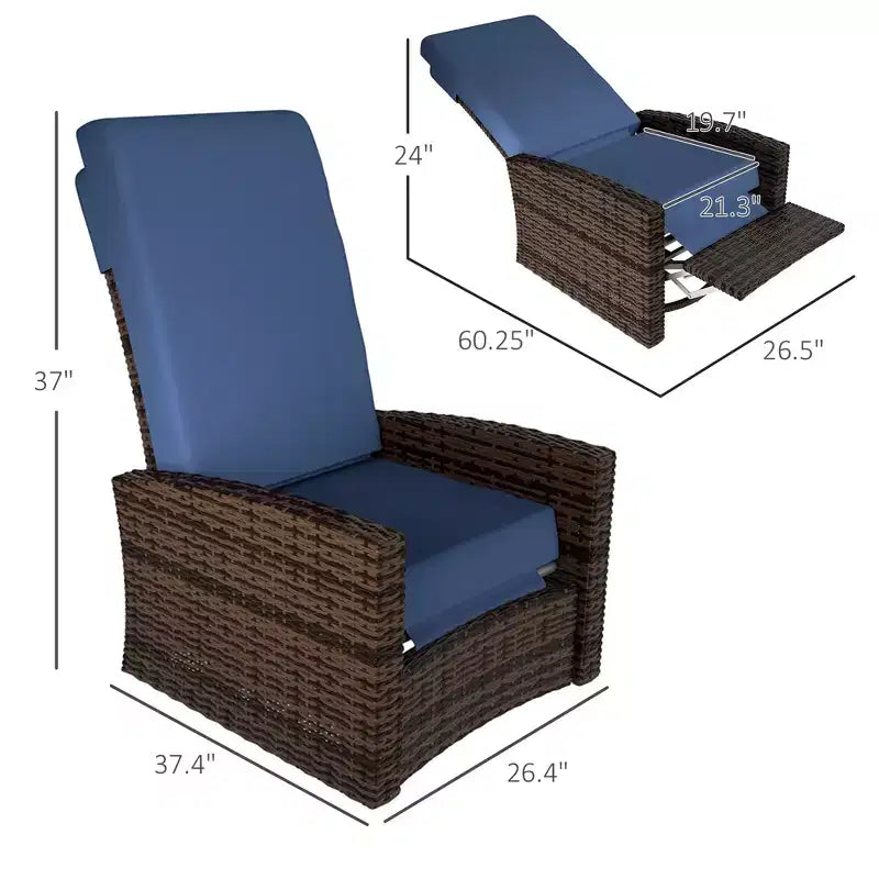 Outdoor Wicker Swivel Recliner Chair, Lifting Footrest, 360 Degree Rotating Basic, Water-resistant Cushions