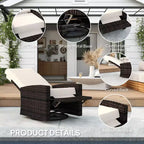 Outdoor Wicker Swivel Recliner Chair, Lifting Footrest, 360 Degree Rotating Basic, Water-resistant Cushions
