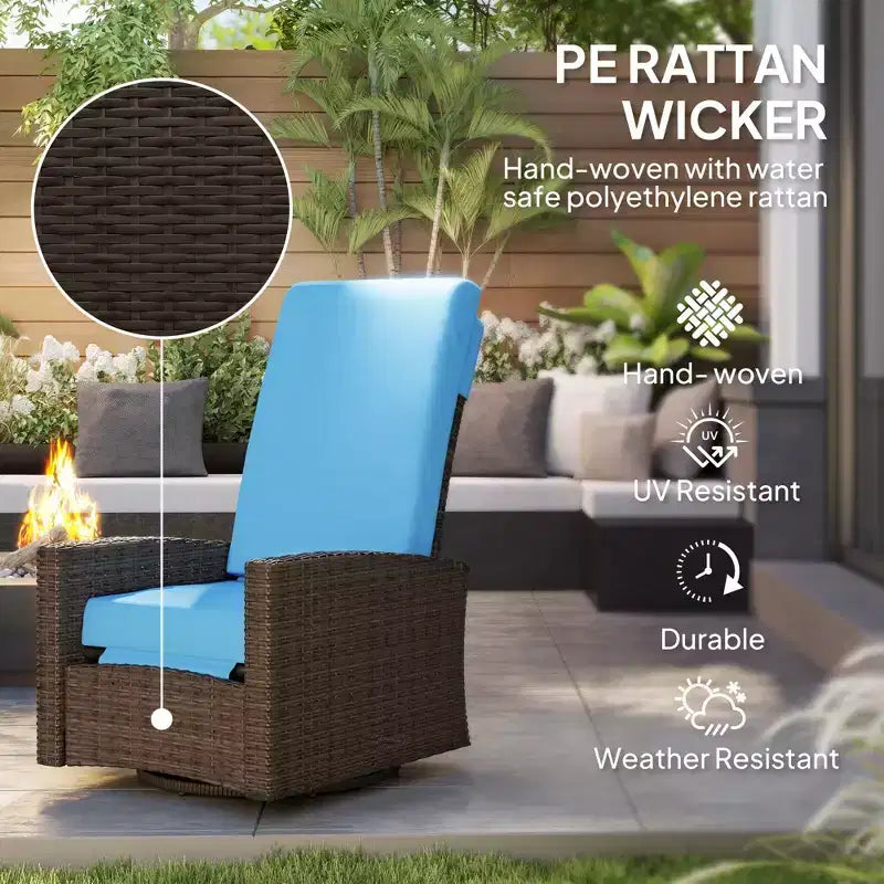 Outdoor Wicker Swivel Recliner Chair, Lifting Footrest, 360 Degree Rotating Basic, Water-resistant Cushions