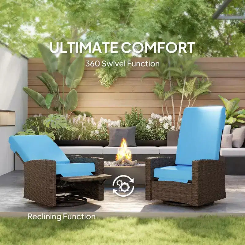 Outdoor Wicker Swivel Recliner Chair, Lifting Footrest, 360 Degree Rotating Basic, Water-resistant Cushions