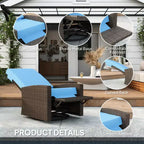 Outdoor Wicker Swivel Recliner Chair, Lifting Footrest, 360 Degree Rotating Basic, Water-resistant Cushions
