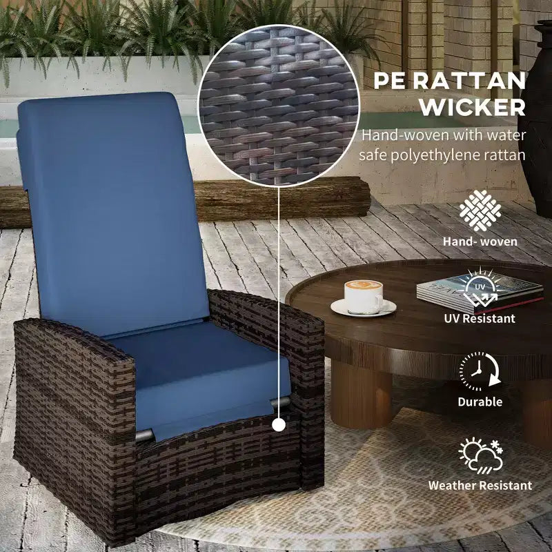 Outdoor Wicker Swivel Recliner Chair, Lifting Footrest, 360 Degree Rotating Basic, Water-resistant Cushions