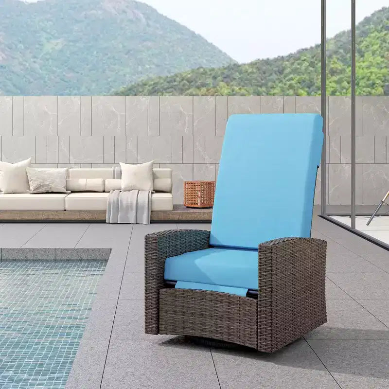 Outdoor Wicker Swivel Recliner Chair, Lifting Footrest, 360 Degree Rotating Basic, Water-resistant Cushions