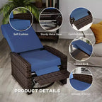 Outdoor Wicker Swivel Recliner Chair, Lifting Footrest, 360 Degree Rotating Basic, Water-resistant Cushions