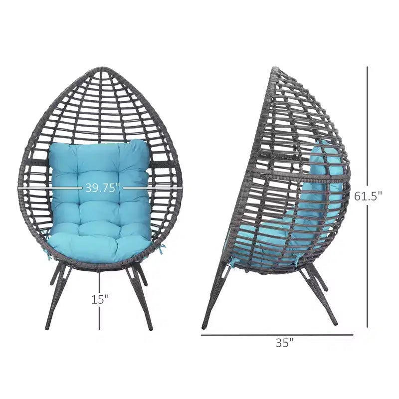 Patio Wicker Egg Chair w/ Soft Cushion,Outdoor / Indoor Patio Chair, PE Plastic Rattan Furniture with Adjustable Height Feet Pads