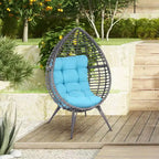 Patio Wicker Egg Chair w/ Soft Cushion,Outdoor / Indoor Patio Chair, PE Plastic Rattan Furniture with Adjustable Height Feet Pads