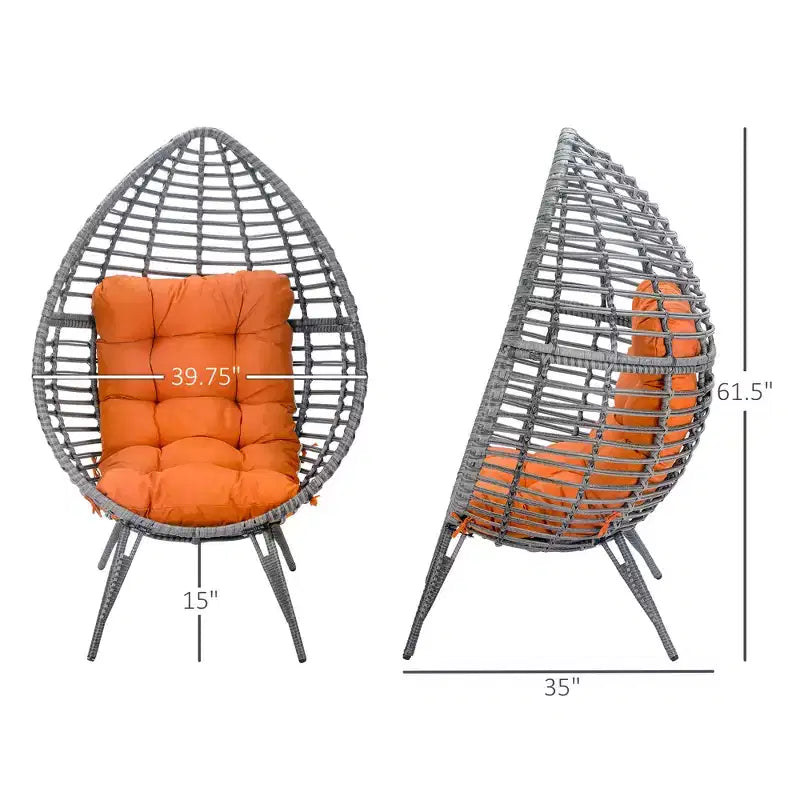 Patio Wicker Egg Chair w/ Soft Cushion,Outdoor / Indoor Patio Chair, PE Plastic Rattan Furniture with Adjustable Height Feet Pads