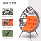 Patio Wicker Egg Chair w/ Soft Cushion,Outdoor / Indoor Patio Chair, PE Plastic Rattan Furniture with Adjustable Height Feet Pads