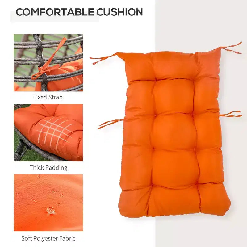 Patio Wicker Egg Chair w/ Soft Cushion,Outdoor / Indoor Patio Chair, PE Plastic Rattan Furniture with Adjustable Height Feet Pads