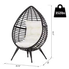 Patio Wicker Egg Chair w/ Soft Cushion,Outdoor / Indoor Patio Chair, PE Plastic Rattan Furniture with Adjustable Height Feet Pads