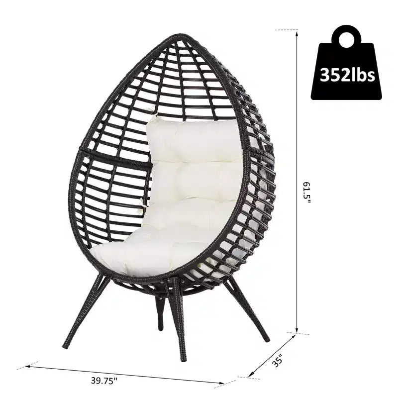 Patio Wicker Egg Chair w/ Soft Cushion,Outdoor / Indoor Patio Chair, PE Plastic Rattan Furniture with Adjustable Height Feet Pads