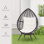 Patio Wicker Egg Chair w/ Soft Cushion,Outdoor / Indoor Patio Chair, PE Plastic Rattan Furniture with Adjustable Height Feet Pads