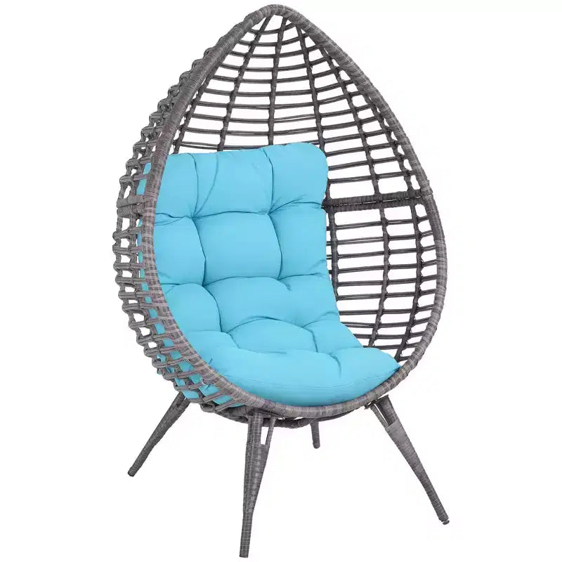 Sedia a uovo in vimini da giardino con cuscino morbido, sedia da patio per esterno/interno, mobili in rattan di plastica PE con piedini regolabili in altezza