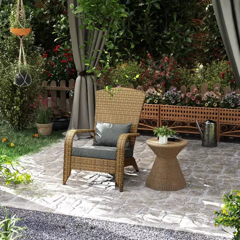 Patio Adirondack Chair with Rattan Wicker, Soft Cushions, Tall Curved Backrest for Deck or Garden