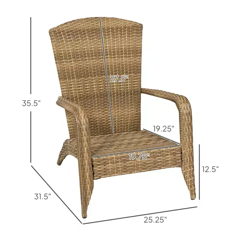 Patio Adirondack Chair with Rattan Wicker, Soft Cushions, Tall Curved Backrest for Deck or Garden
