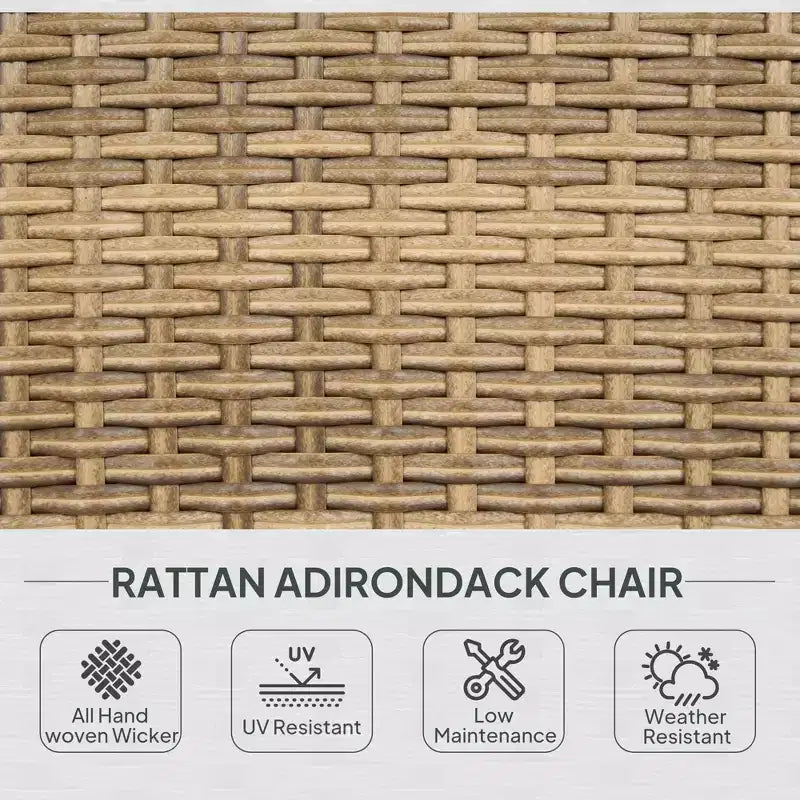Patio Adirondack Chair with Rattan Wicker, Soft Cushions, Tall Curved Backrest for Deck or Garden