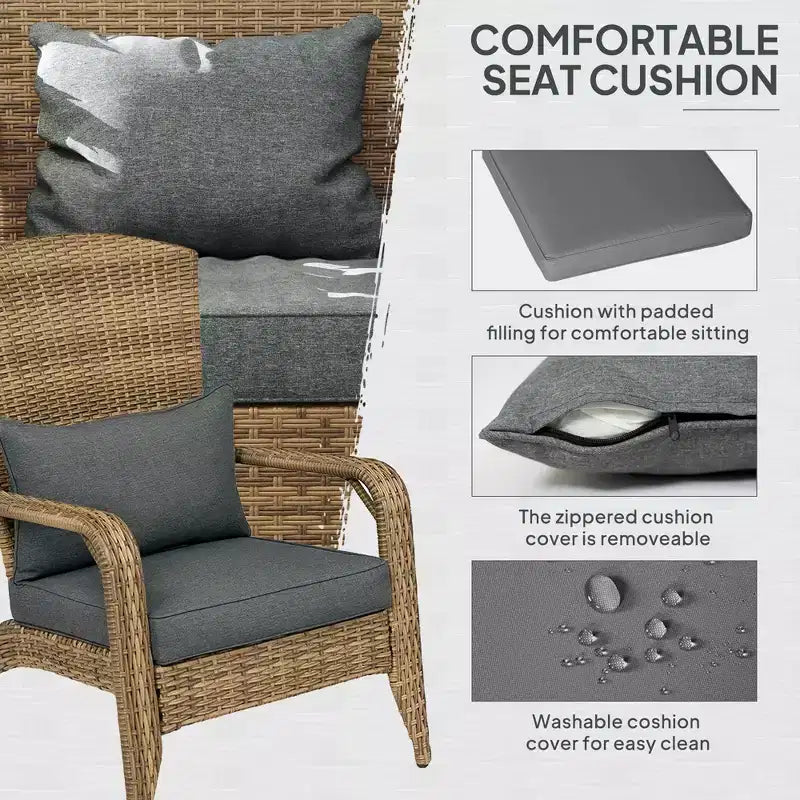 Patio Adirondack Chair with Rattan Wicker, Soft Cushions, Tall Curved Backrest for Deck or Garden