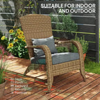 Patio Adirondack Chair with Rattan Wicker, Soft Cushions, Tall Curved Backrest for Deck or Garden