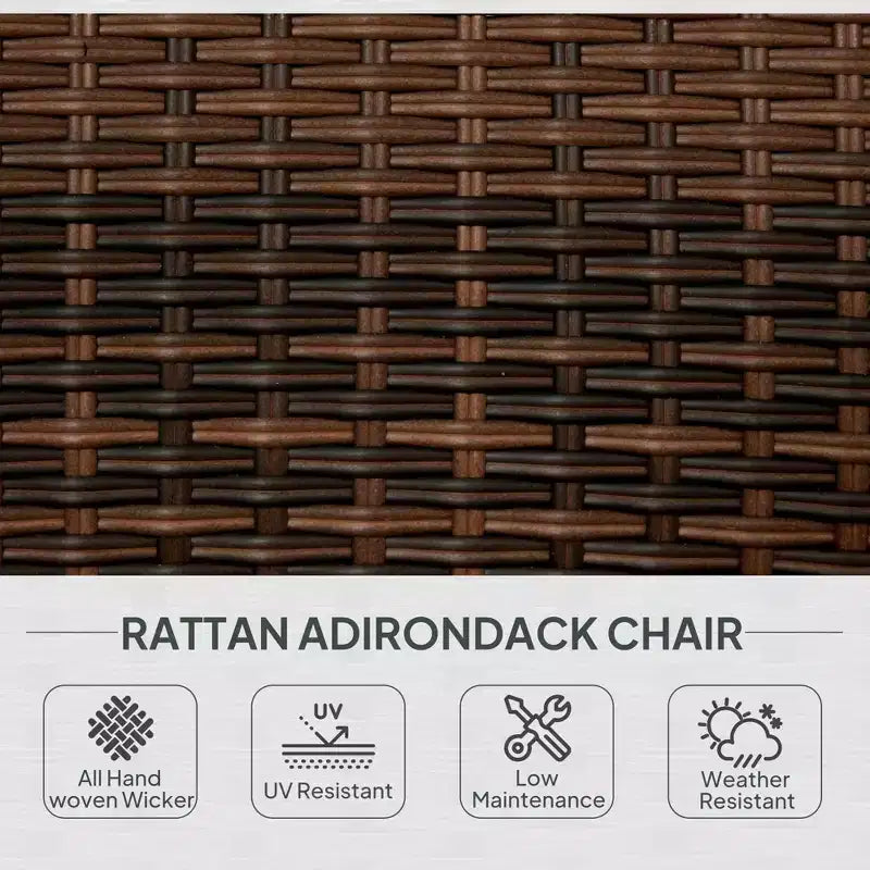 Patio Adirondack Chair with Rattan Wicker, Soft Cushions, Tall Curved Backrest for Deck or Garden