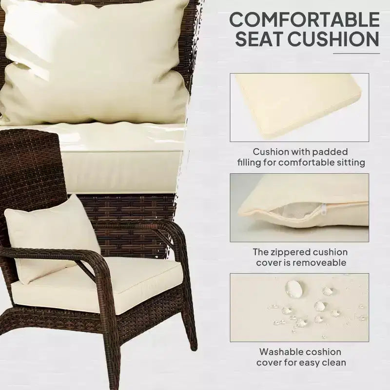 Patio Adirondack Chair with Rattan Wicker, Soft Cushions, Tall Curved Backrest for Deck or Garden