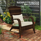 Patio Adirondack Chair with Rattan Wicker, Soft Cushions, Tall Curved Backrest for Deck or Garden
