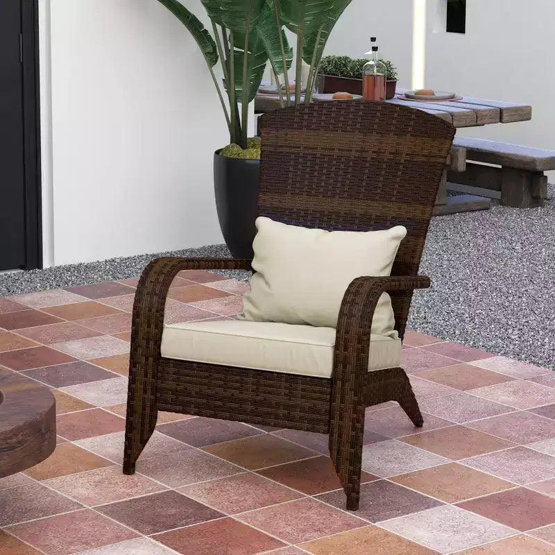 Patio Adirondack Chair with Rattan Wicker, Soft Cushions, Tall Curved Backrest for Deck or Garden