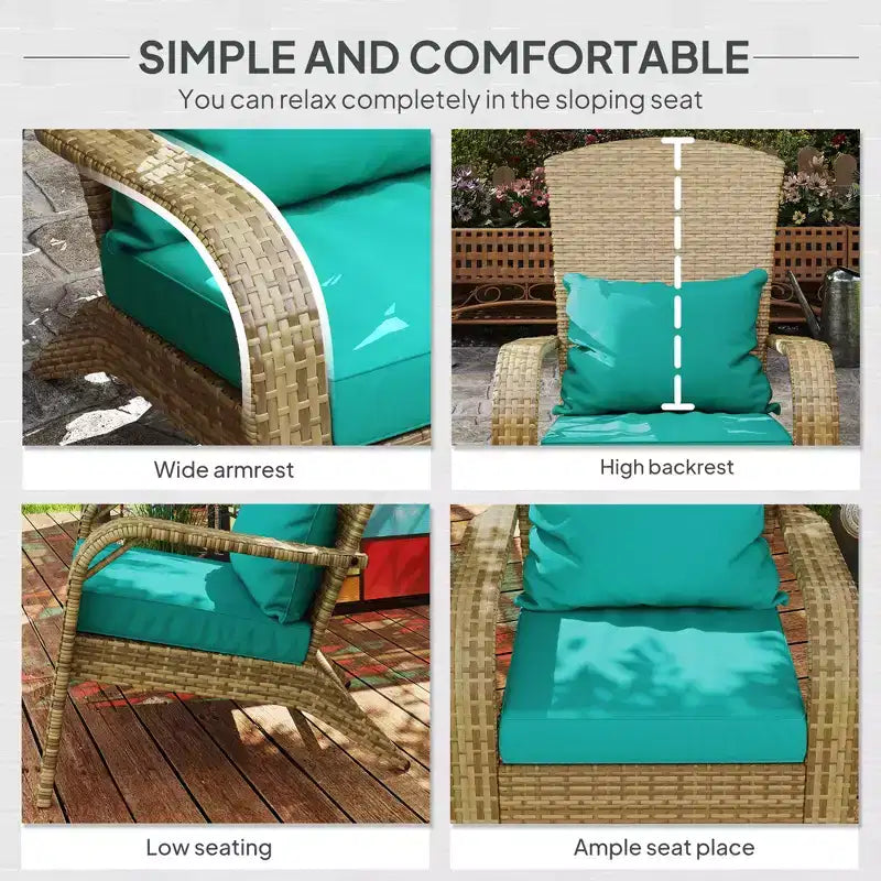 Patio Adirondack Chair with Rattan Wicker, Soft Cushions, Tall Curved Backrest for Deck or Garden