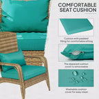 Patio Adirondack Chair with Rattan Wicker, Soft Cushions, Tall Curved Backrest for Deck or Garden