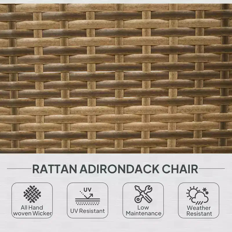 Patio Adirondack Chair with Rattan Wicker, Soft Cushions, Tall Curved Backrest for Deck or Garden