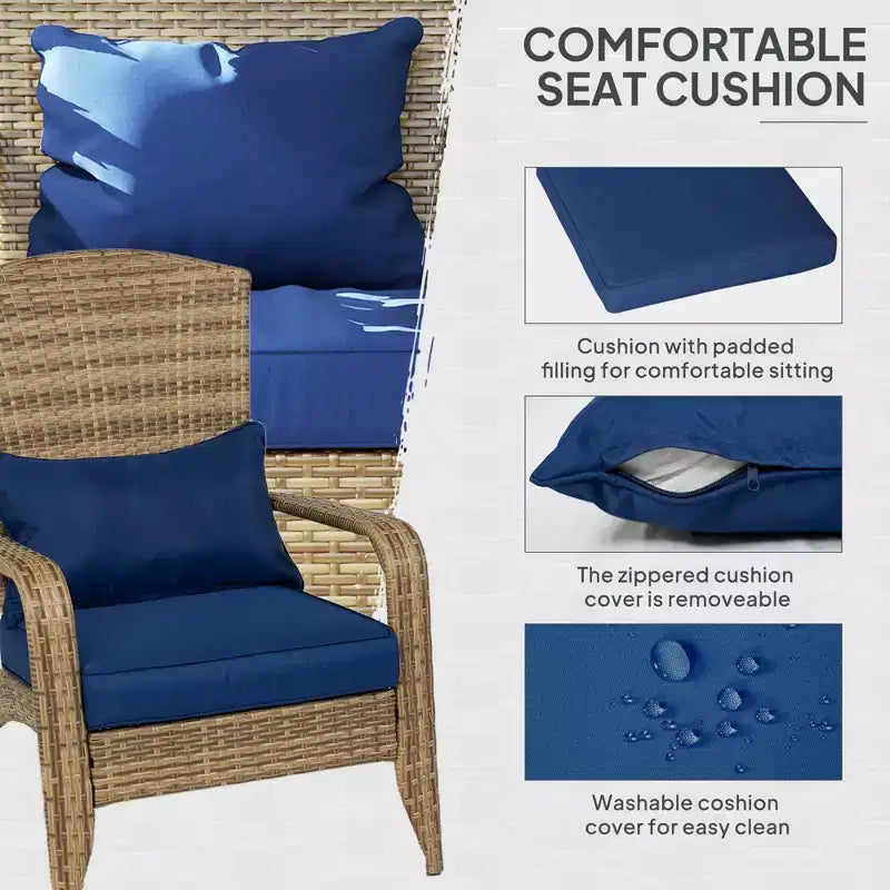 Patio Adirondack Chair with Rattan Wicker, Soft Cushions, Tall Curved Backrest for Deck or Garden