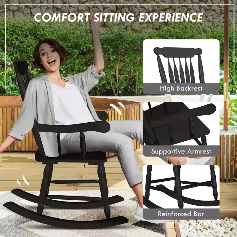 Sedia a dondolo da portico, 158 kg. Sedia a dondolo in legno per esterni con schienale alto per giardino, patio, balcone