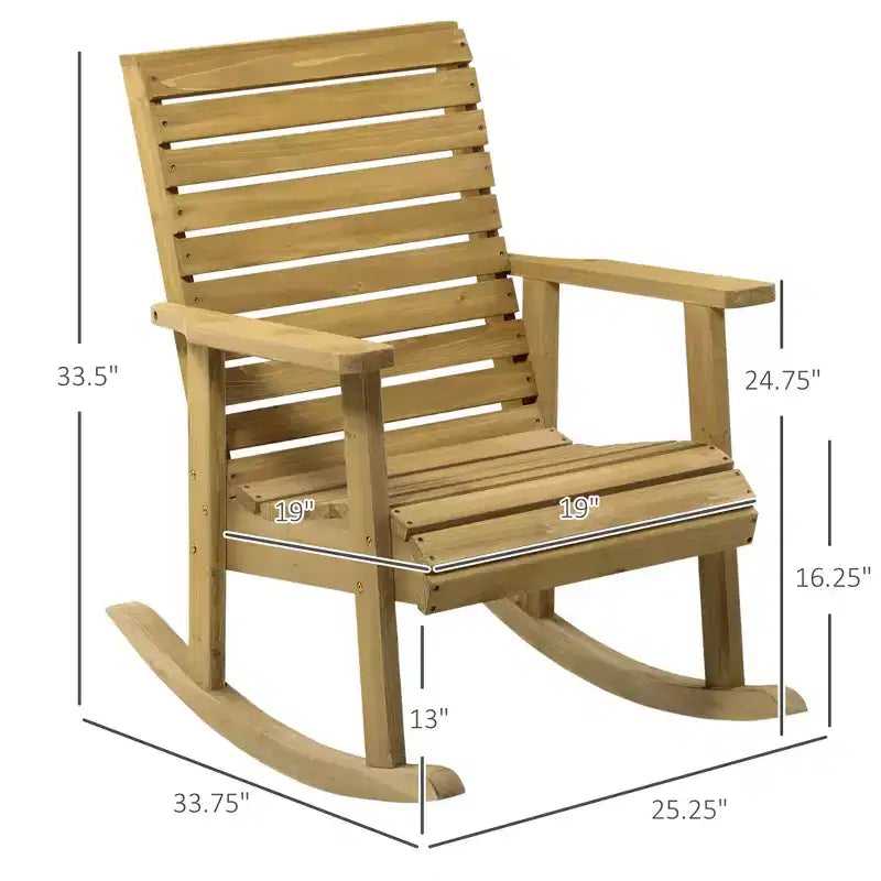 Sedia a dondolo in legno per esterni, sedia a dondolo tradizionale con doghe in legno con braccioli e schienale alto per interni ed esterni
